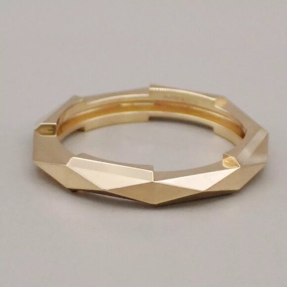 GUCCI Logo Link To Studded Ring Au750 (18K) Size 22 Yellow Gold Italy 25RK868 - Picture 6 of 13